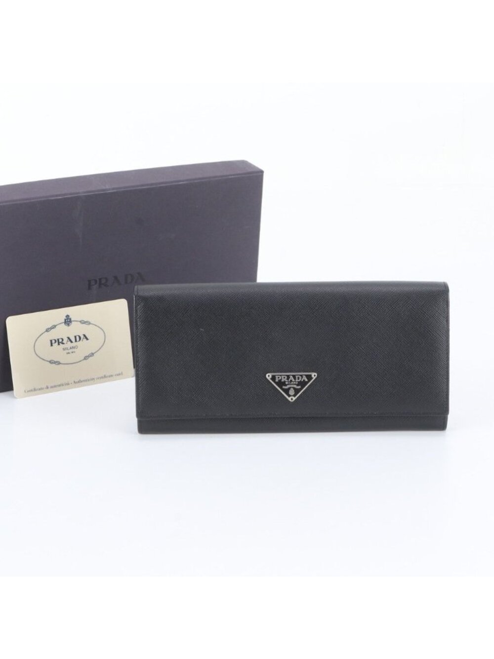 Prada Saffiano Leather Triangle Logo Long Wallet